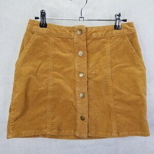 Altar'd State Mini Skirt Women Sm Corduroy Snap Front Camel Brown Stretch Pocket